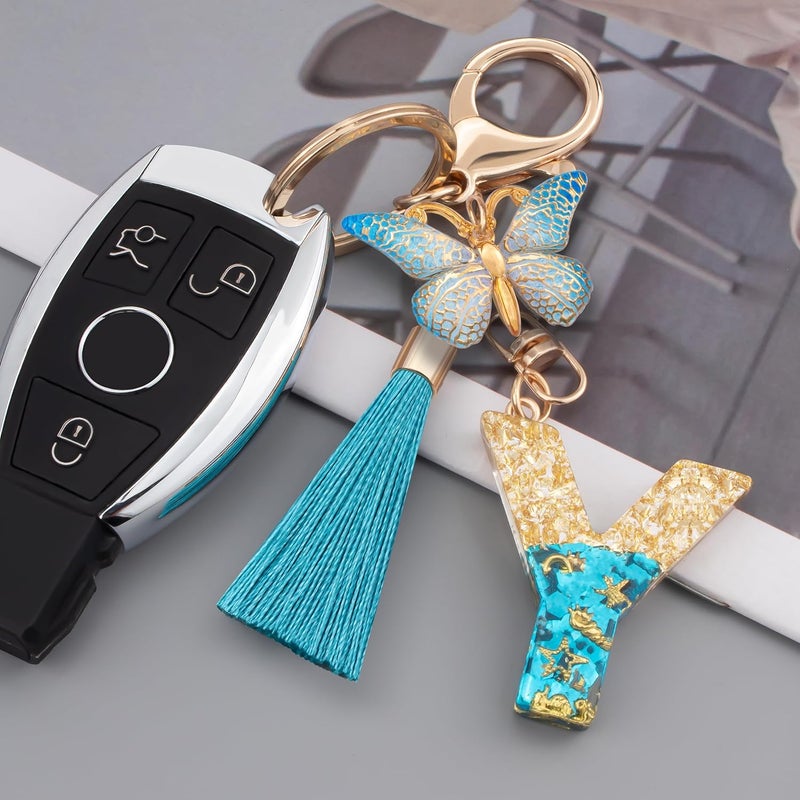 Suweibuke Cute Pink Key Chains for Women Girls, Initial Letter Keychains with Tassel, Charms for Key Purse Handbags Backpacks - Image 2